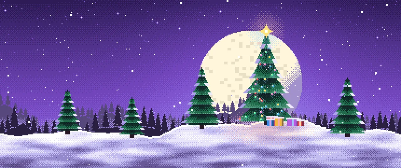 Purple Pixel Art Christmas Tree ultrawide wallpaper, 3440 × 1440