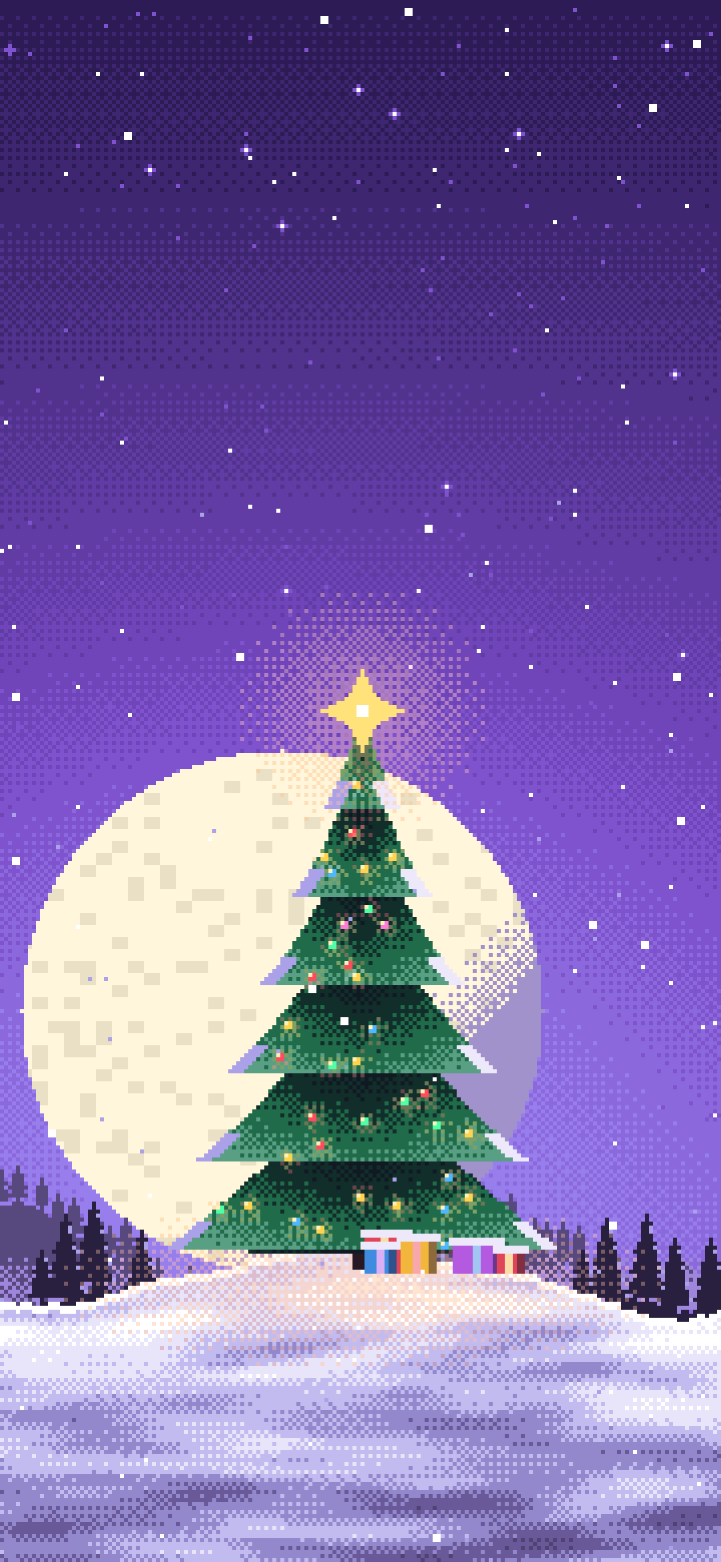 Purple Pixel Art Christmas Tree wallpaper for iPhone and Android