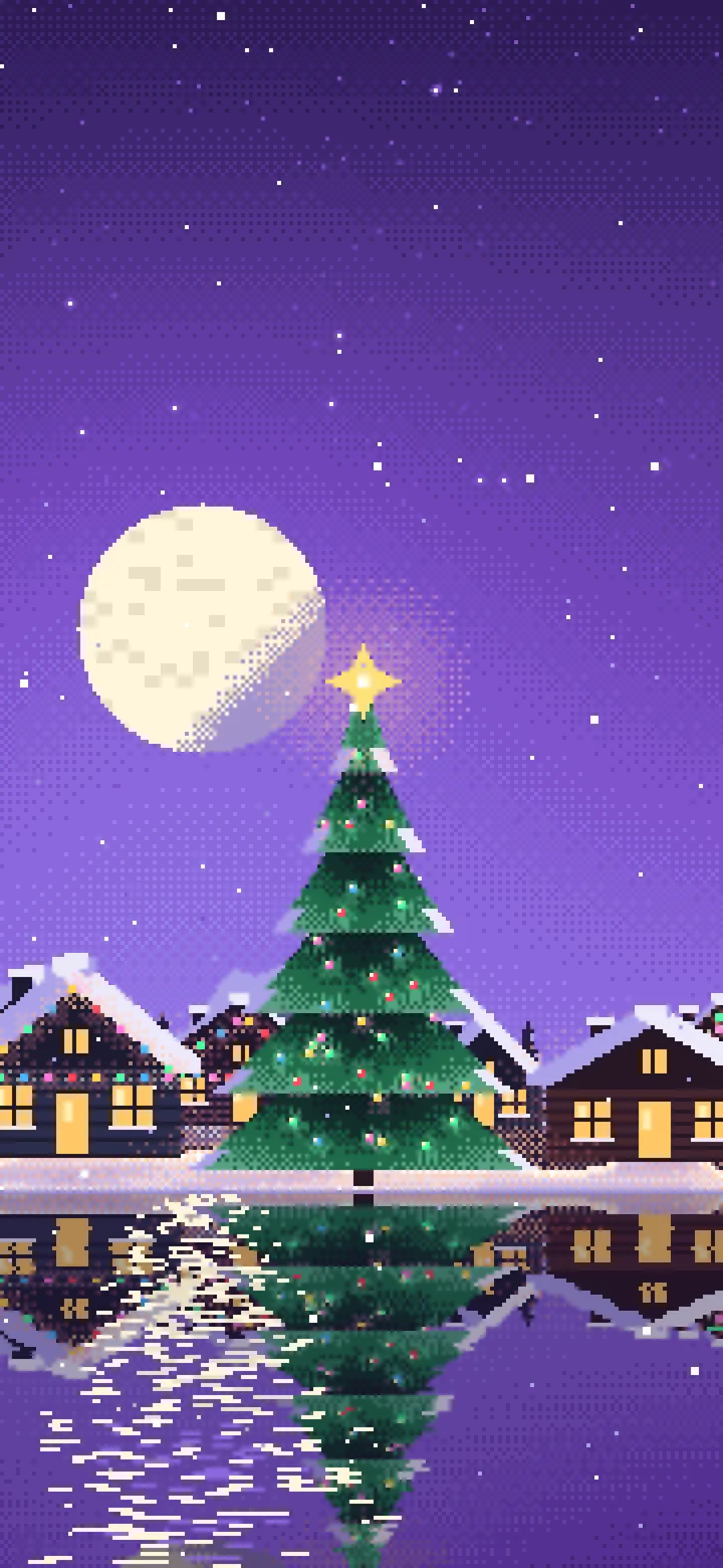 Purple Pixel Art Christmas Village wallpaper for iPhone and Android