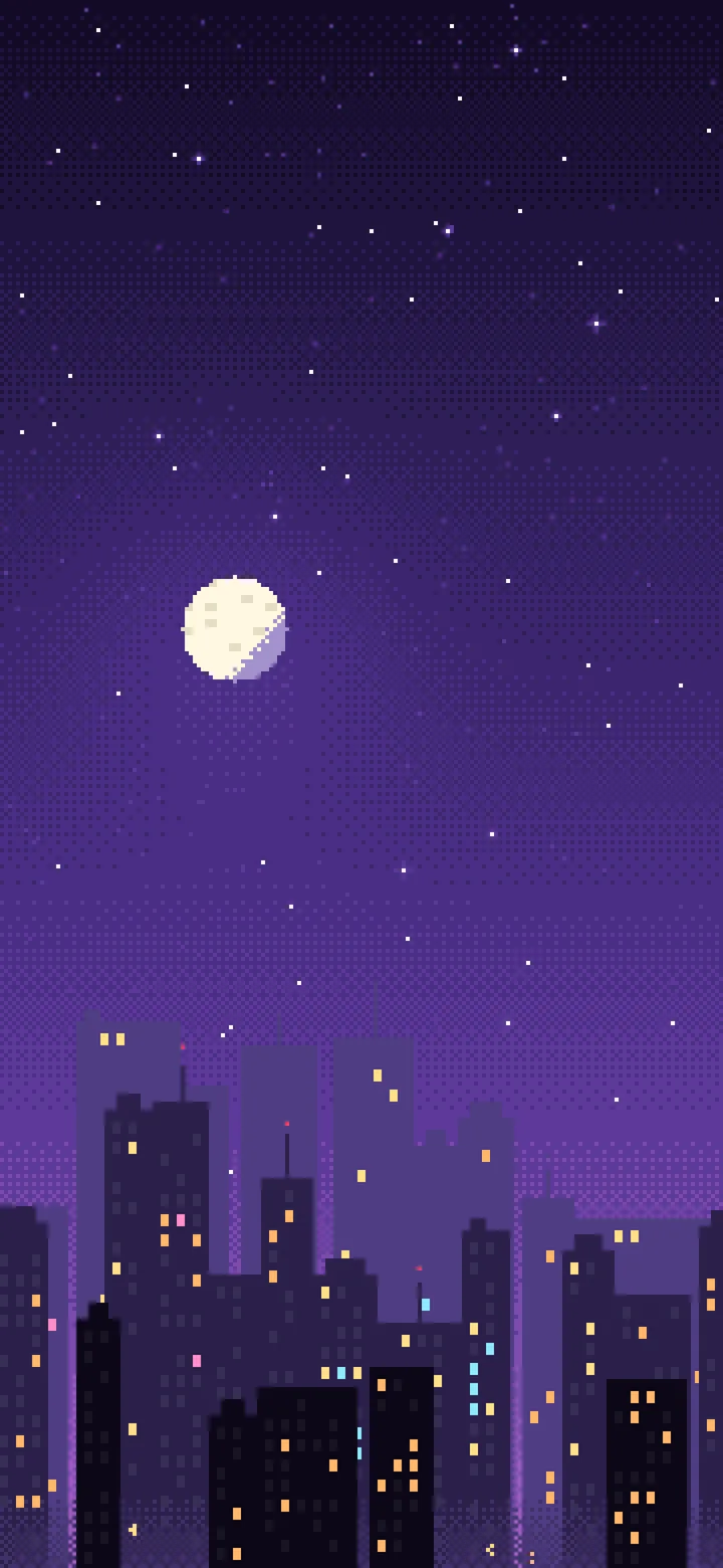 Purple Pixel Art City wallpaper for iPhone and Android