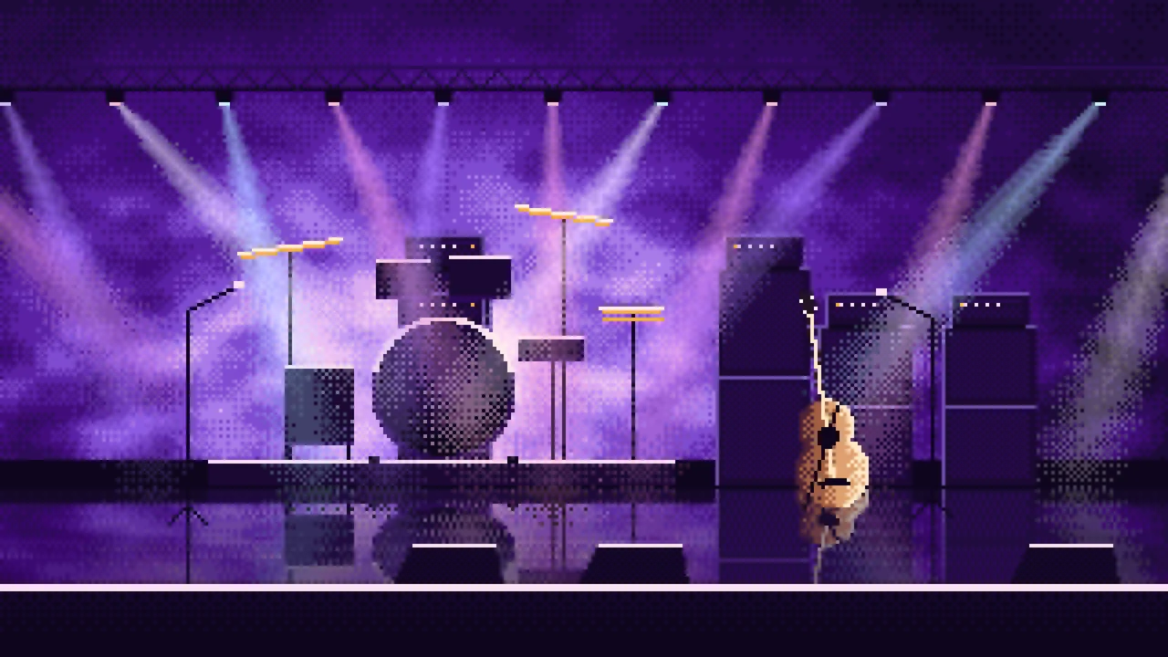 Purple Pixel Art Concert Stage desktop wallpaper in 4K