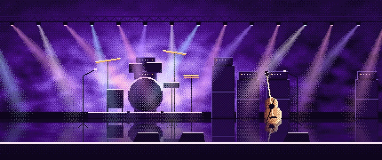 Purple Pixel Art Concert Stage ultrawide wallpaper, 3440 × 1440