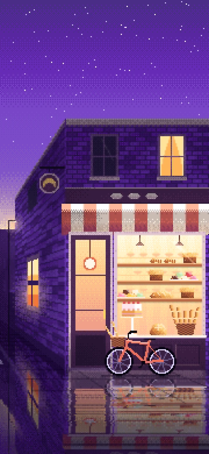 Purple Pixel Art Corner Bakery wallpaper for iPhone and Android