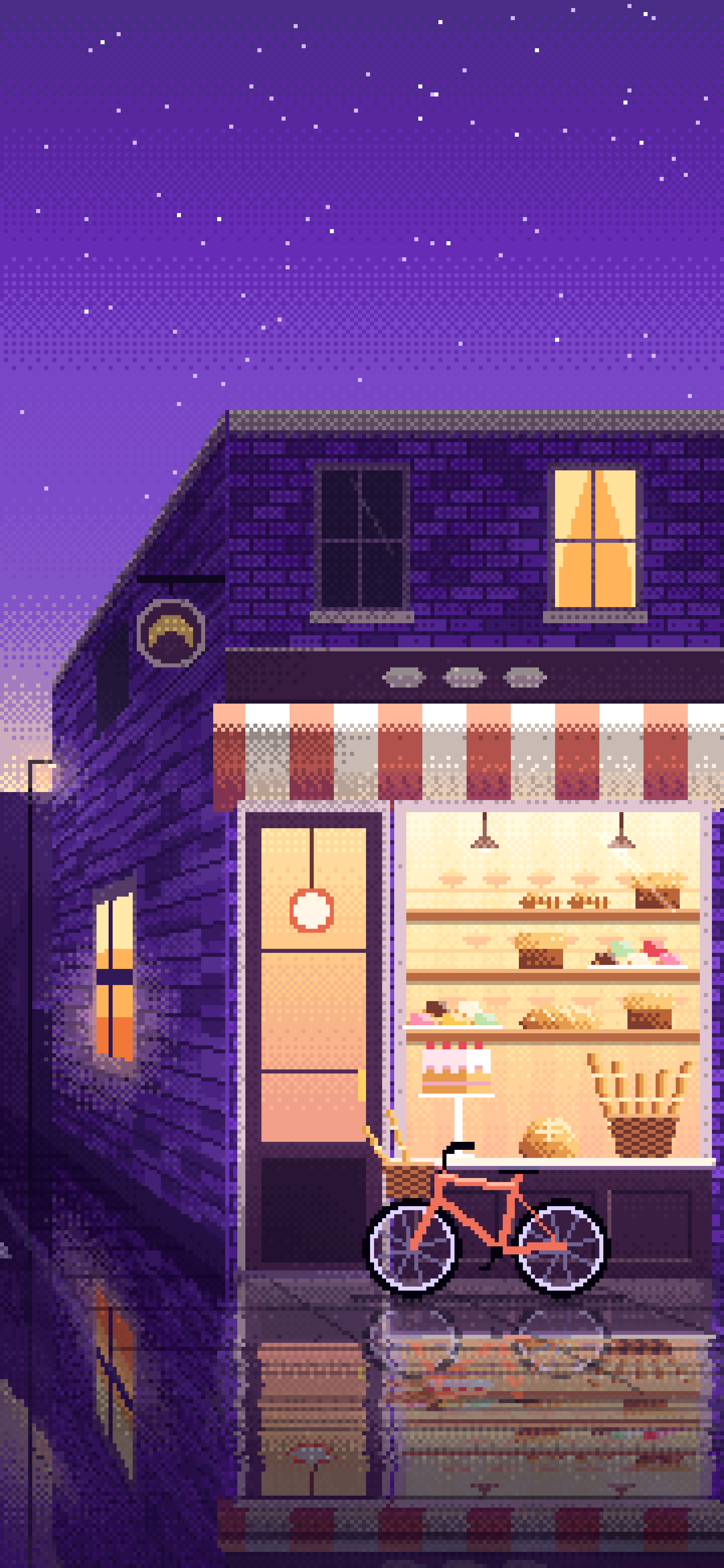 Purple Pixel Art Corner Bakery wallpaper for iPhone and Android