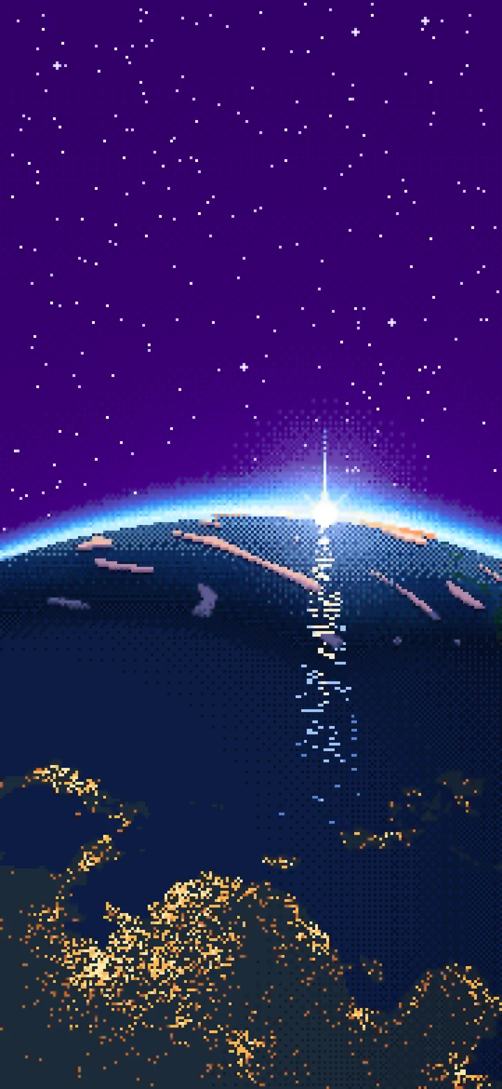 Purple Pixel Art Earth Horizon From Orbit wallpaper for iPhone and Android