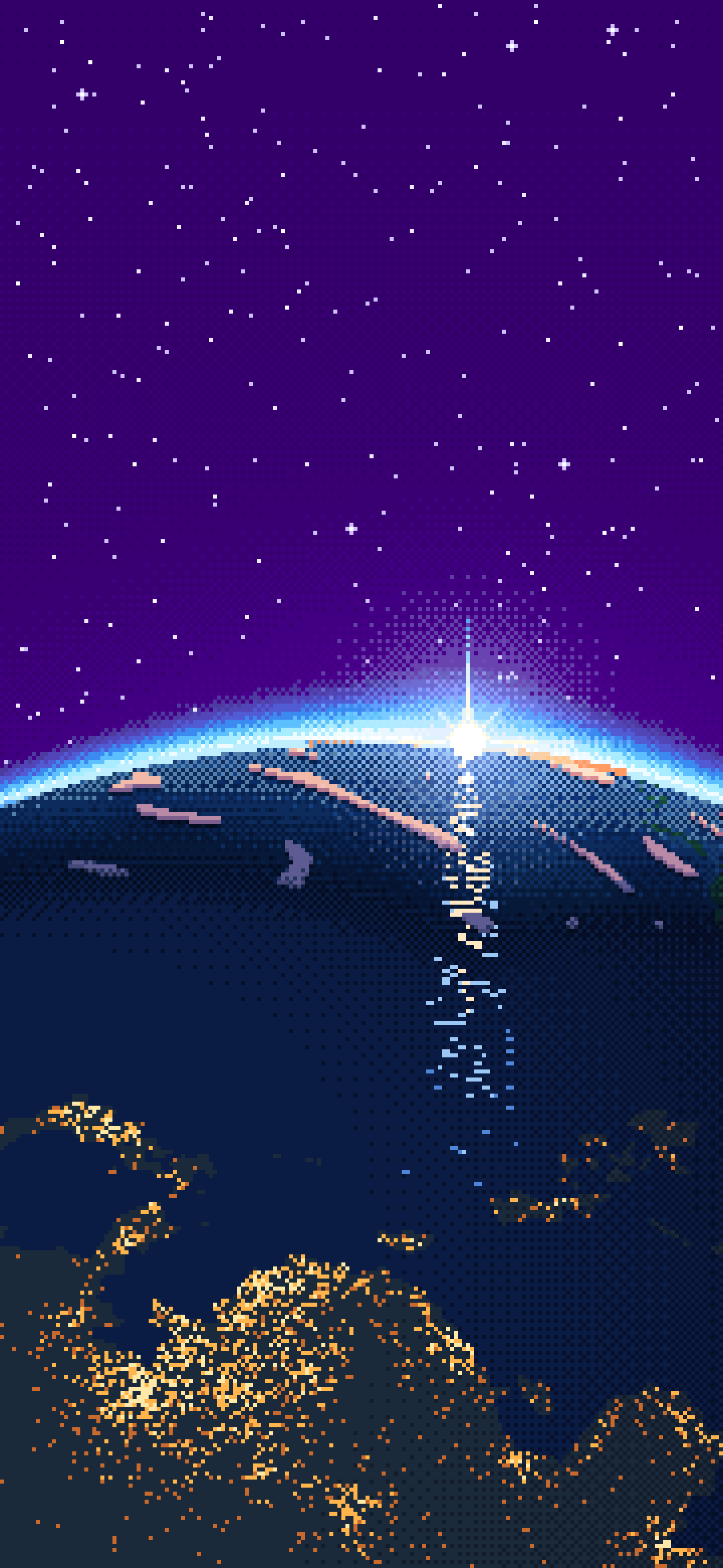 Purple Pixel Art Earth Horizon From Orbit wallpaper for iPhone and Android