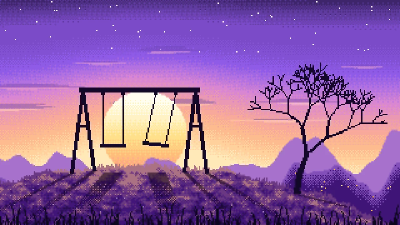 Purple Pixel Art Empty Swing at Dusk desktop wallpaper in 4K