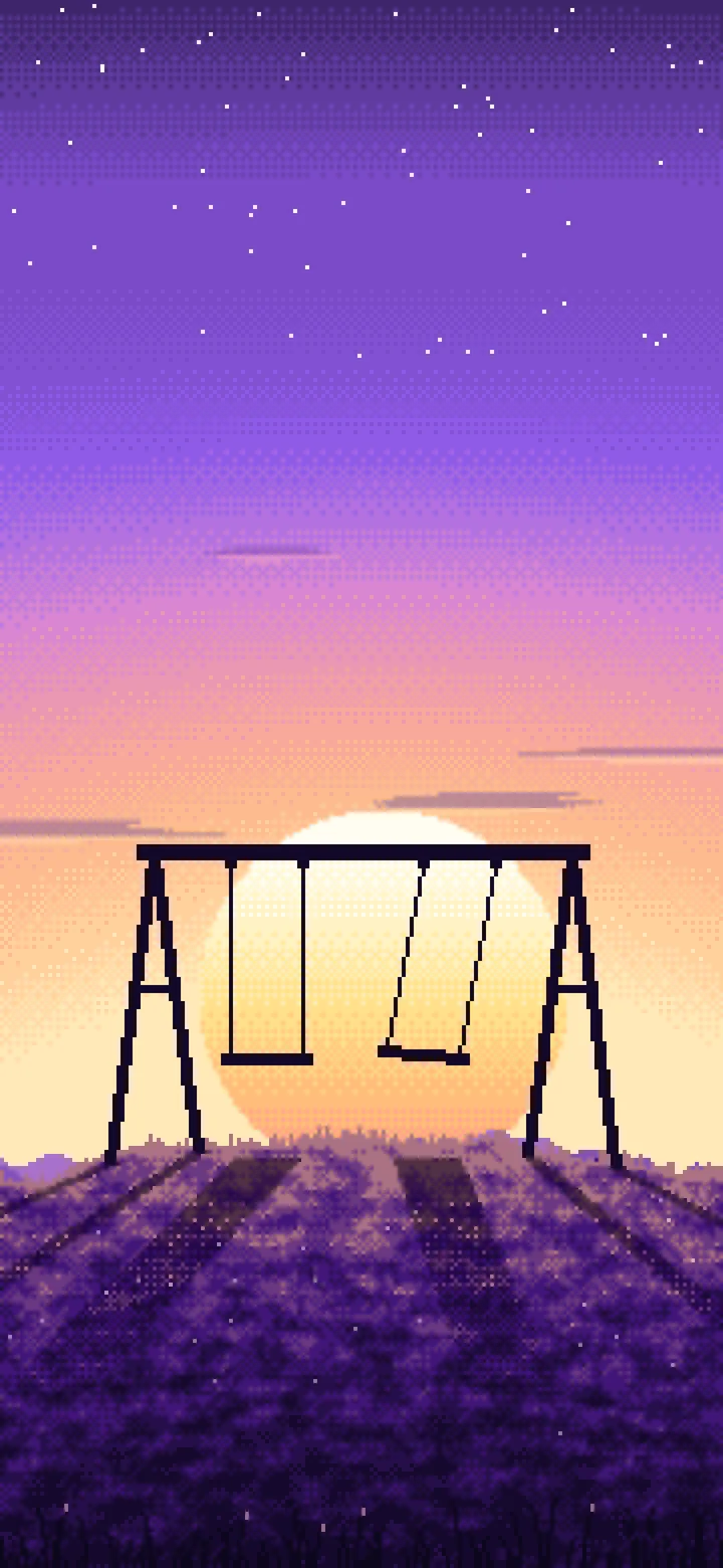 Purple Pixel Art Empty Swing at Dusk wallpaper for iPhone and Android