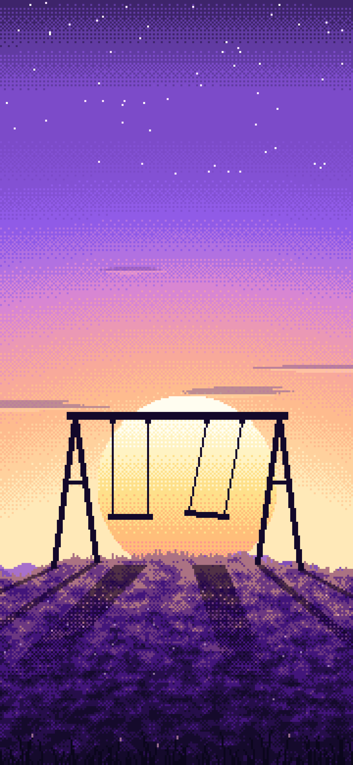 Purple Pixel Art Empty Swing at Dusk wallpaper for iPhone and Android