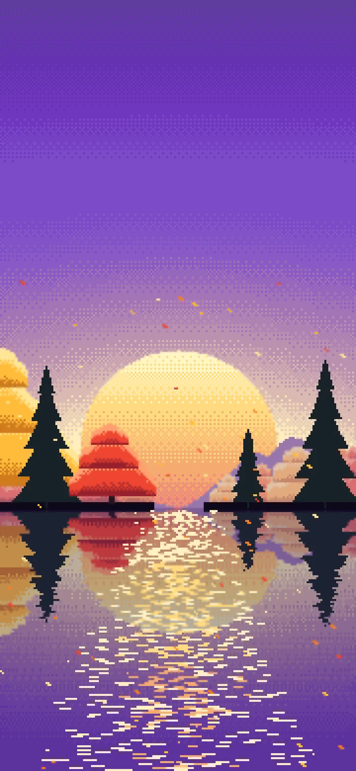 Purple Pixel Art Fall Lake wallpaper for iPhone and Android