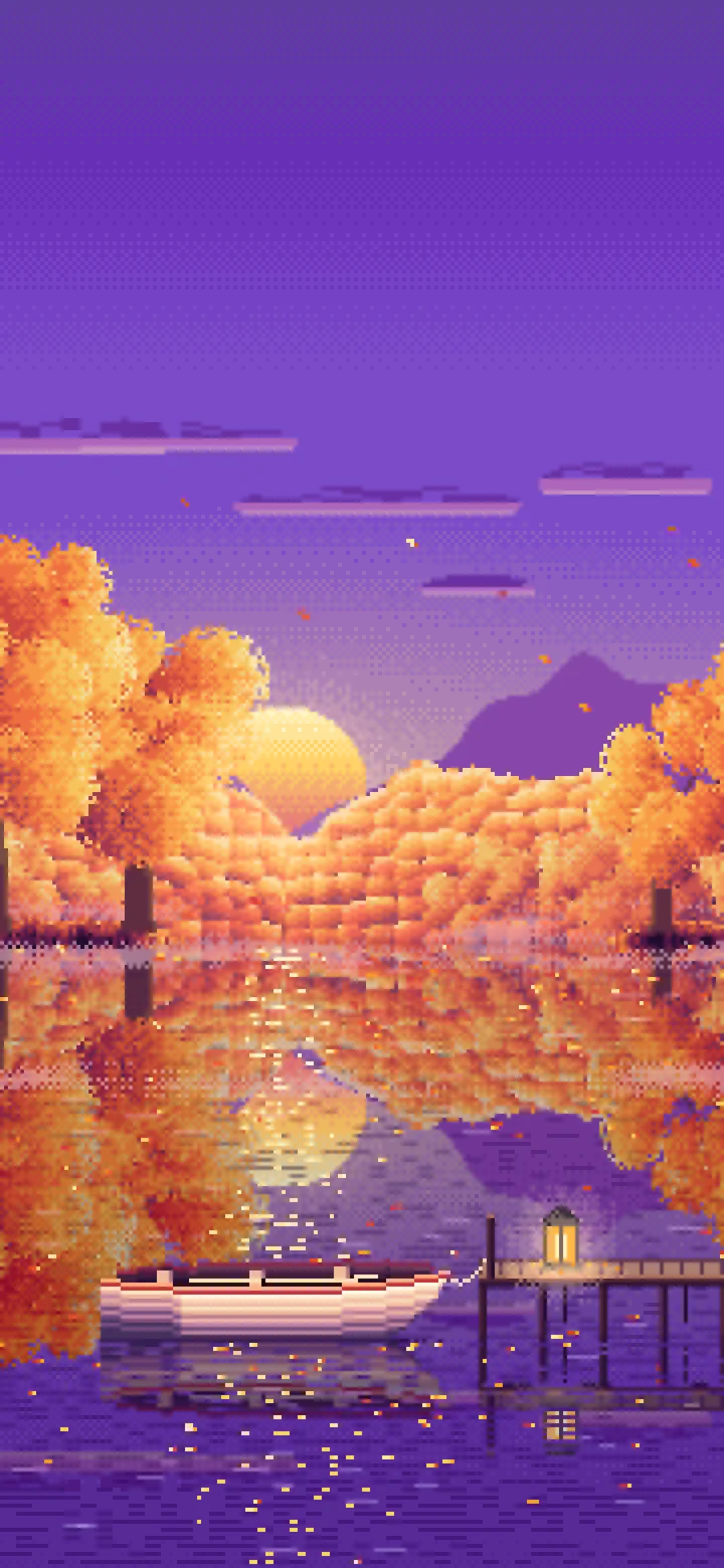 Purple Pixel Art Fall Lake Rowboat wallpaper for iPhone and Android