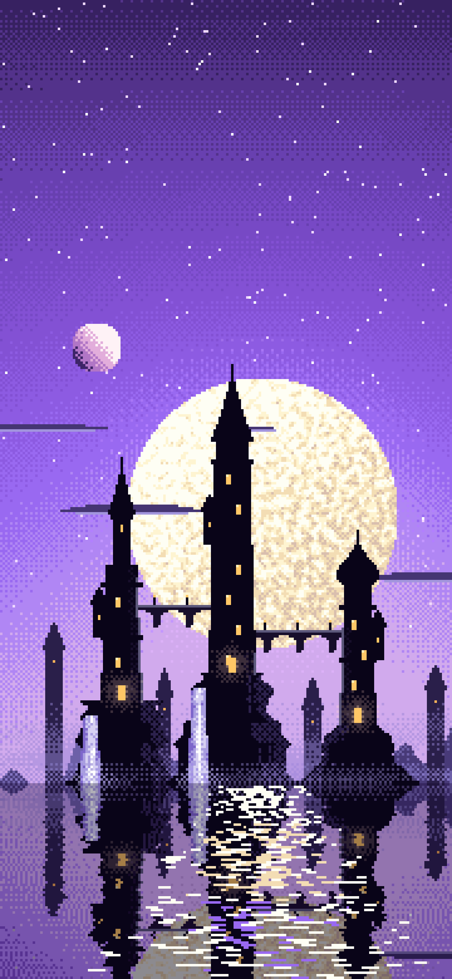 Purple Pixel Art Fantasy City wallpaper for iPhone and Android