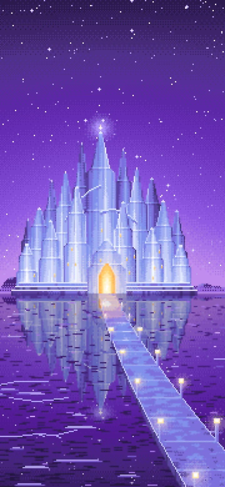 Purple Pixel Art Fantasy Ice Palace wallpaper for iPhone and Android