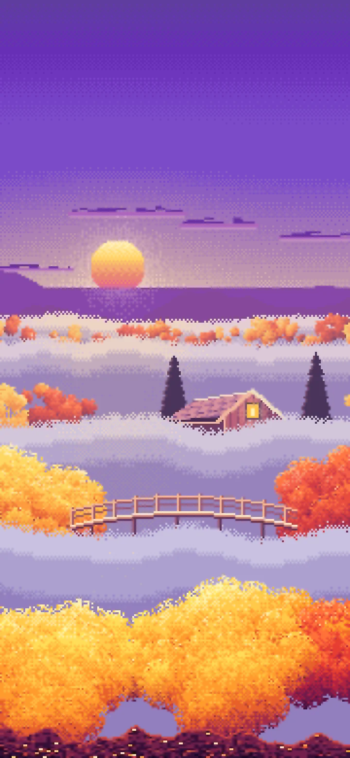 Purple Pixel Art Foggy Fall Valley wallpaper for iPhone and Android