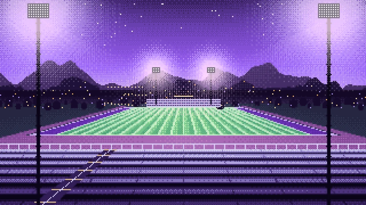Purple Pixel Art Football Stadium at Night desktop wallpaper in 4K