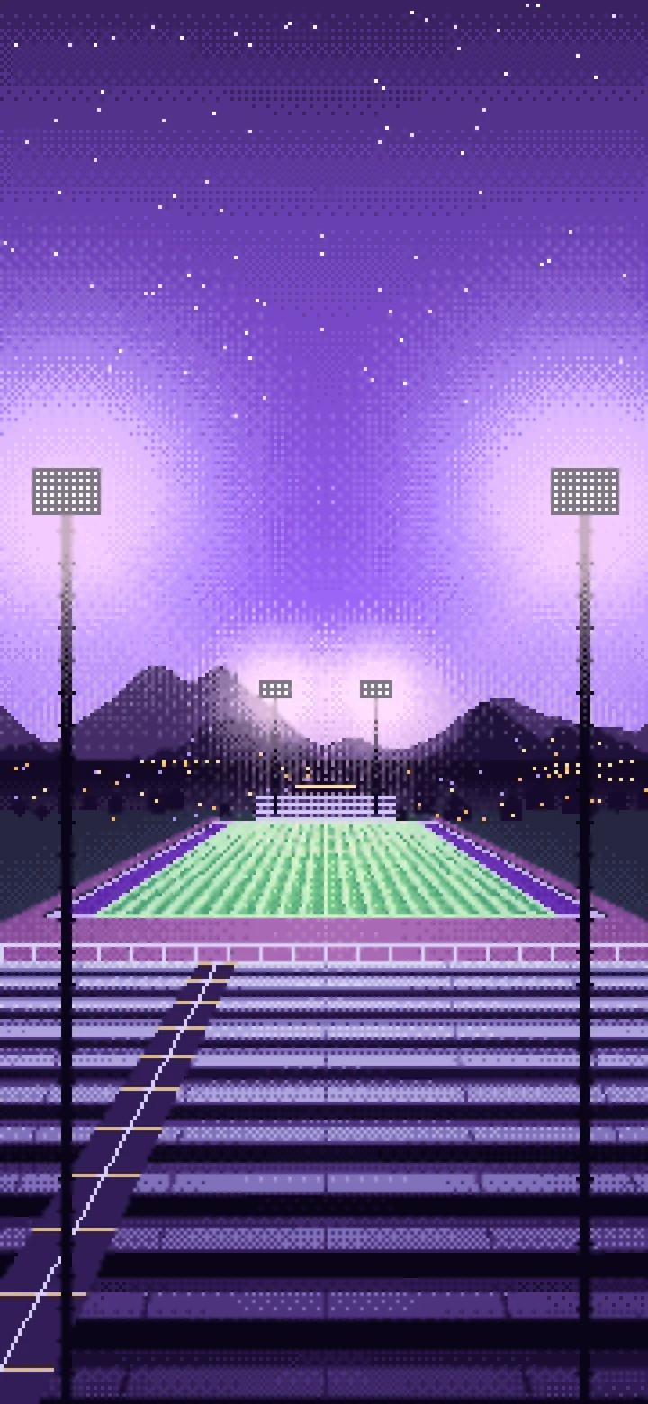 Purple Pixel Art Football Stadium at Night wallpaper for iPhone and Android