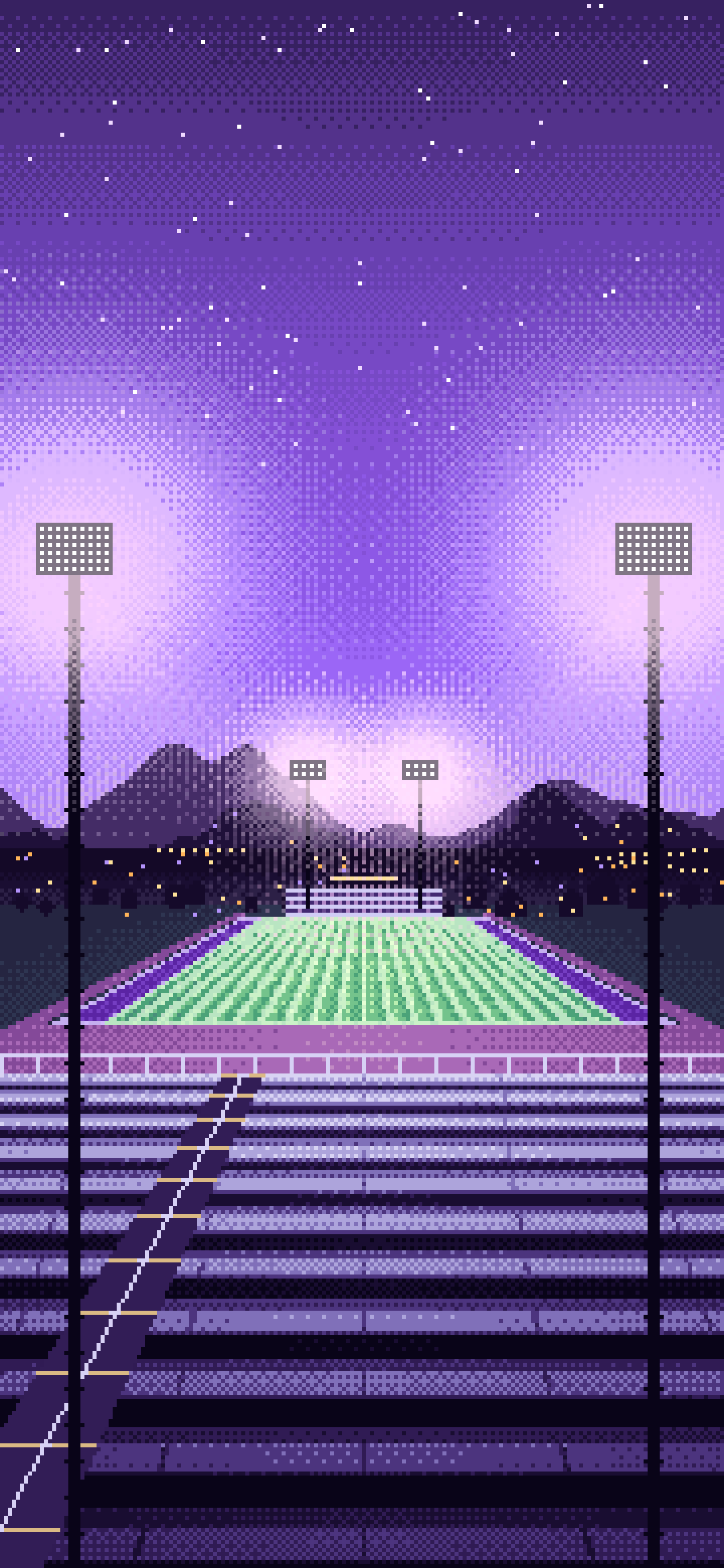 Purple Pixel Art Football Stadium at Night wallpaper for iPhone and Android