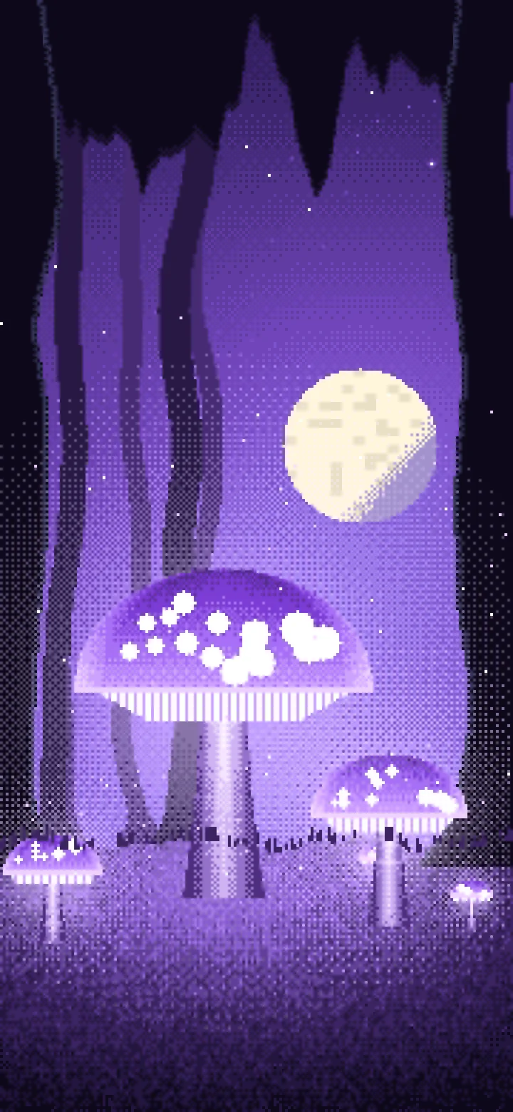 Purple Pixel Art Glowing Mushrooms wallpaper for iPhone and Android