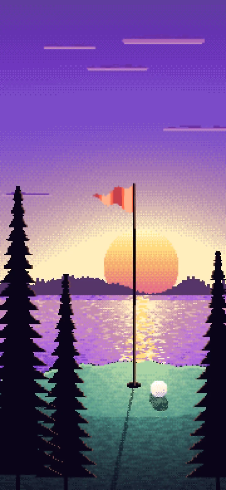 Purple Pixel Art Golf Course at Sunset wallpaper for iPhone and Android
