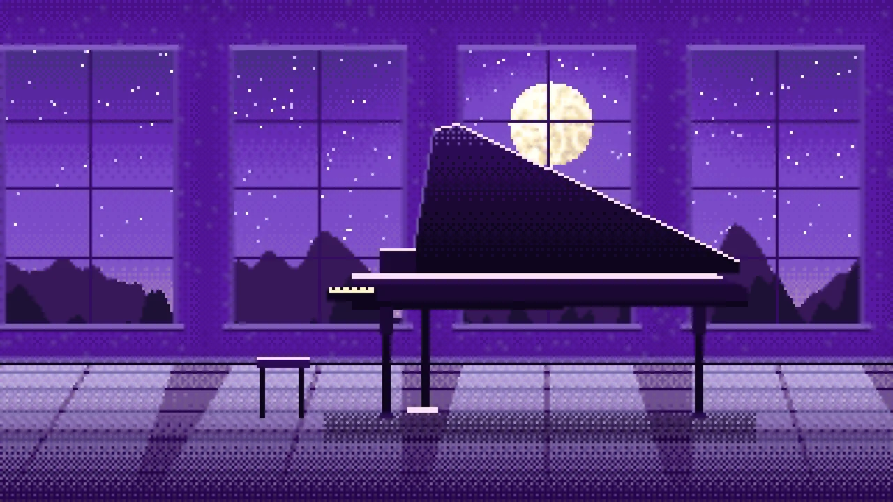Purple Pixel Art Grand Piano by Moonlight desktop wallpaper in 4K