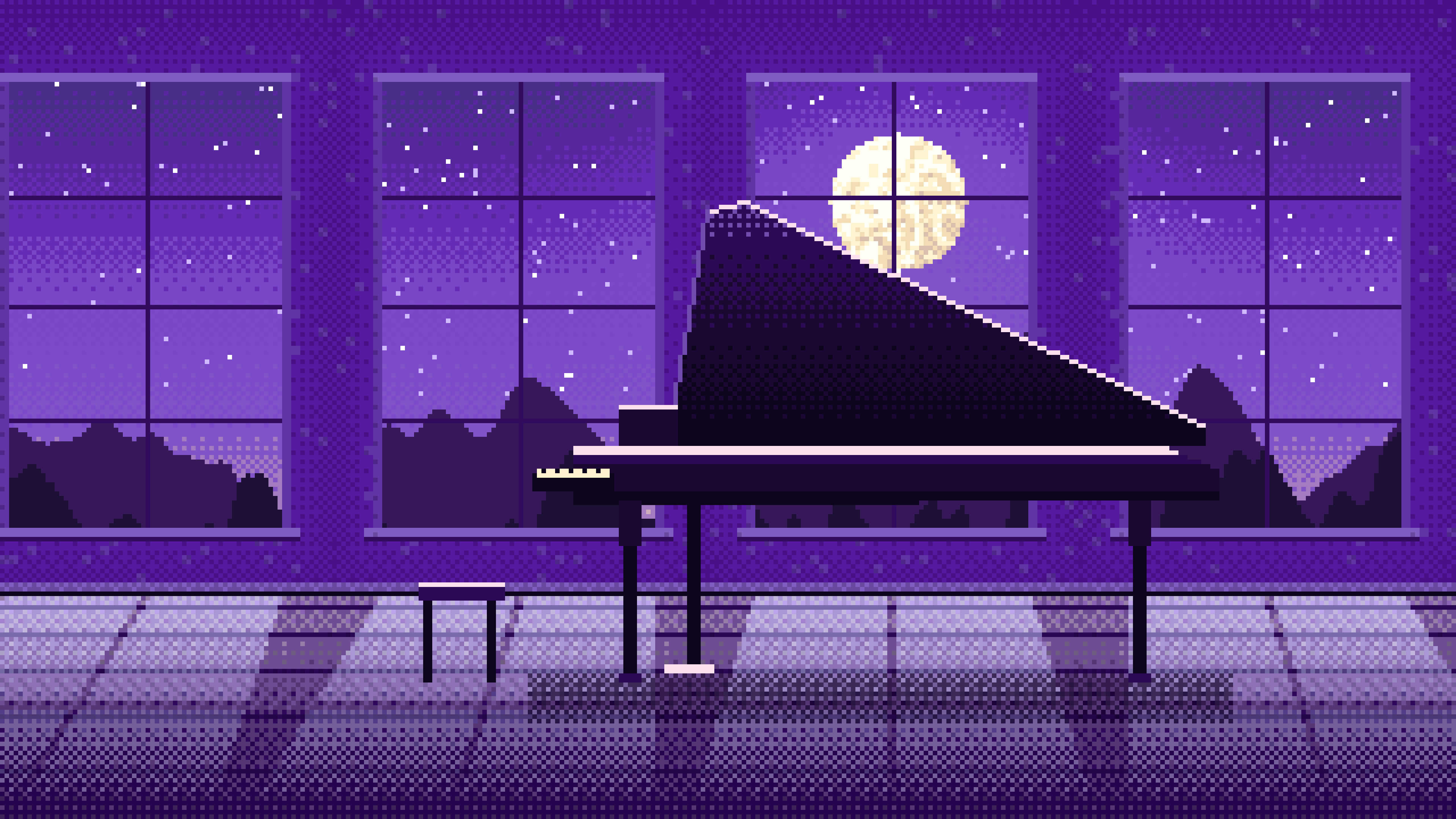 Purple Pixel Art Grand Piano by Moonlight desktop wallpaper in 4K