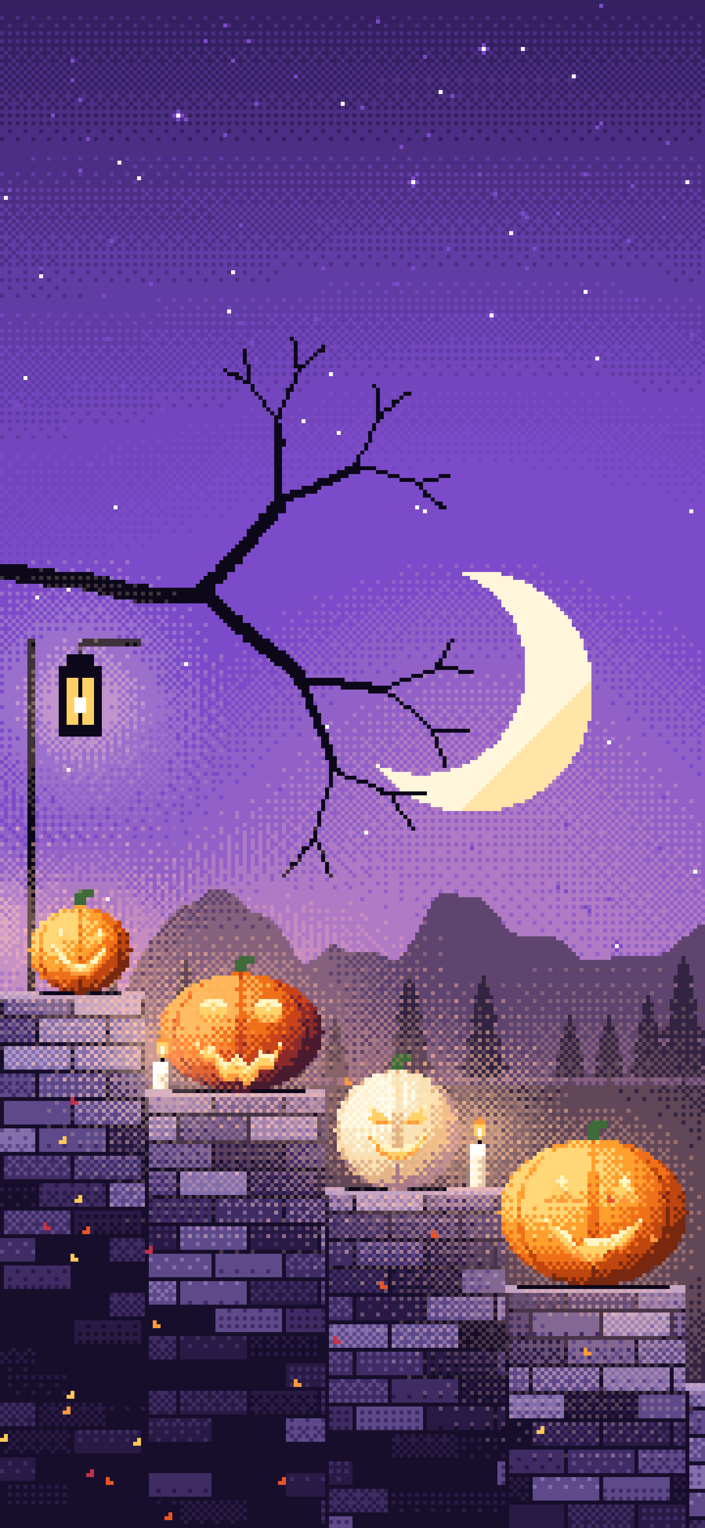Purple Pixel Art Halloween Steps wallpaper for iPhone and Android