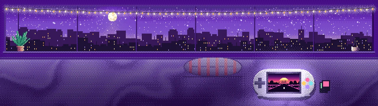 Purple Pixel Art Handheld Game Console dual monitor wallpaper, 7680 × 2160