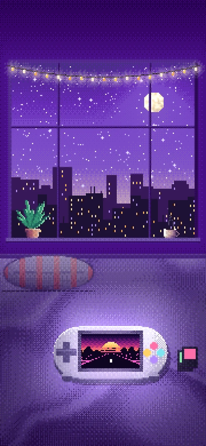 Purple Pixel Art Handheld Game Console wallpaper for iPhone and Android