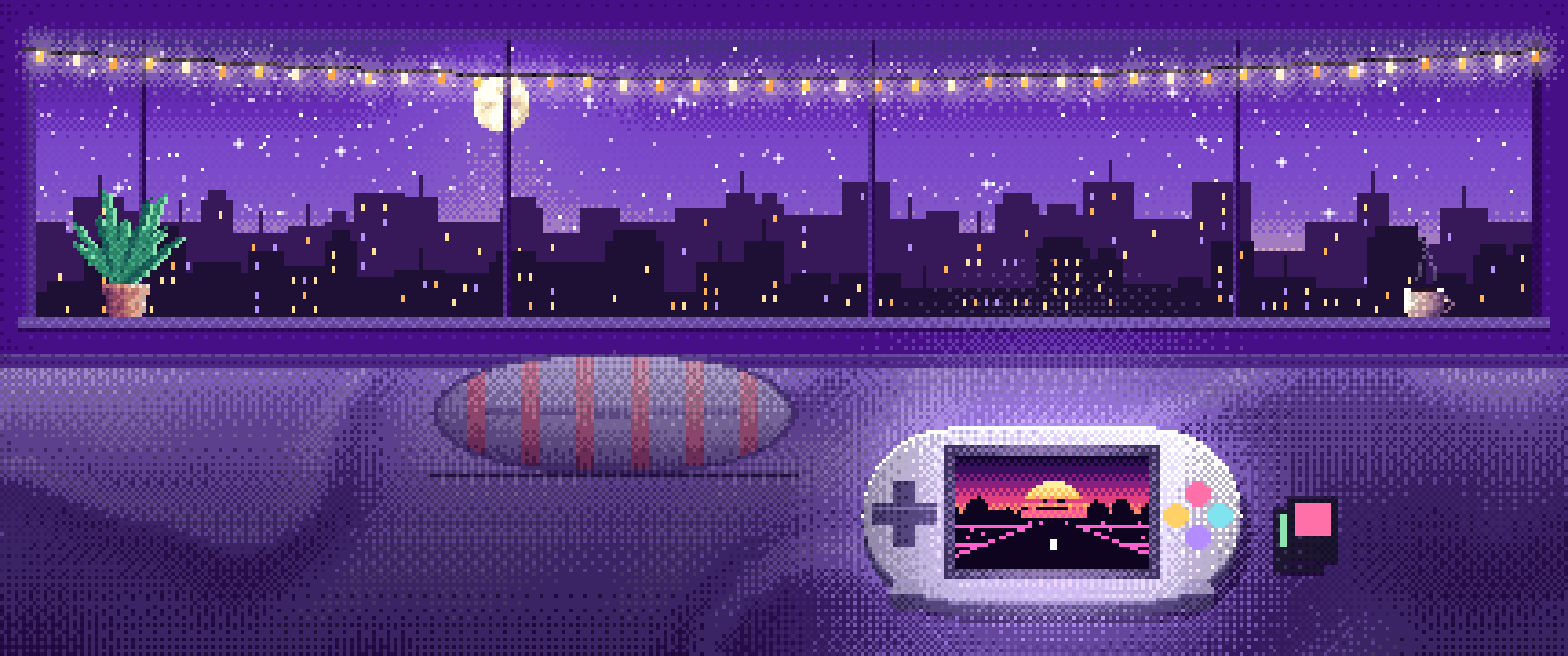 Purple Pixel Art Handheld Game Console ultrawide wallpaper, 3440 × 1440