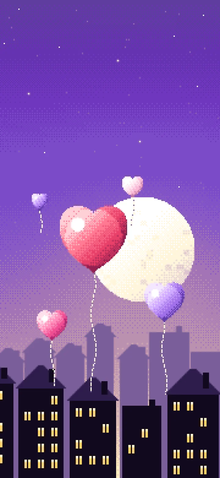 Purple Pixel Art Heart Balloons wallpaper for iPhone and Android