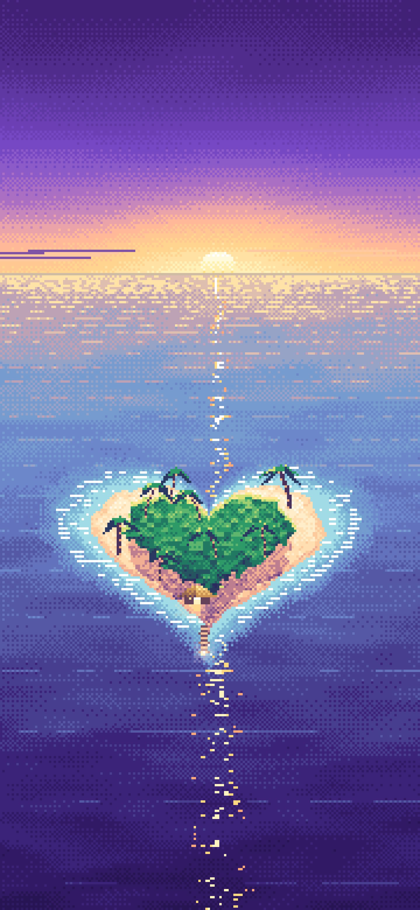 Purple Pixel Art Heart Island at Sunset wallpaper for iPhone and Android
