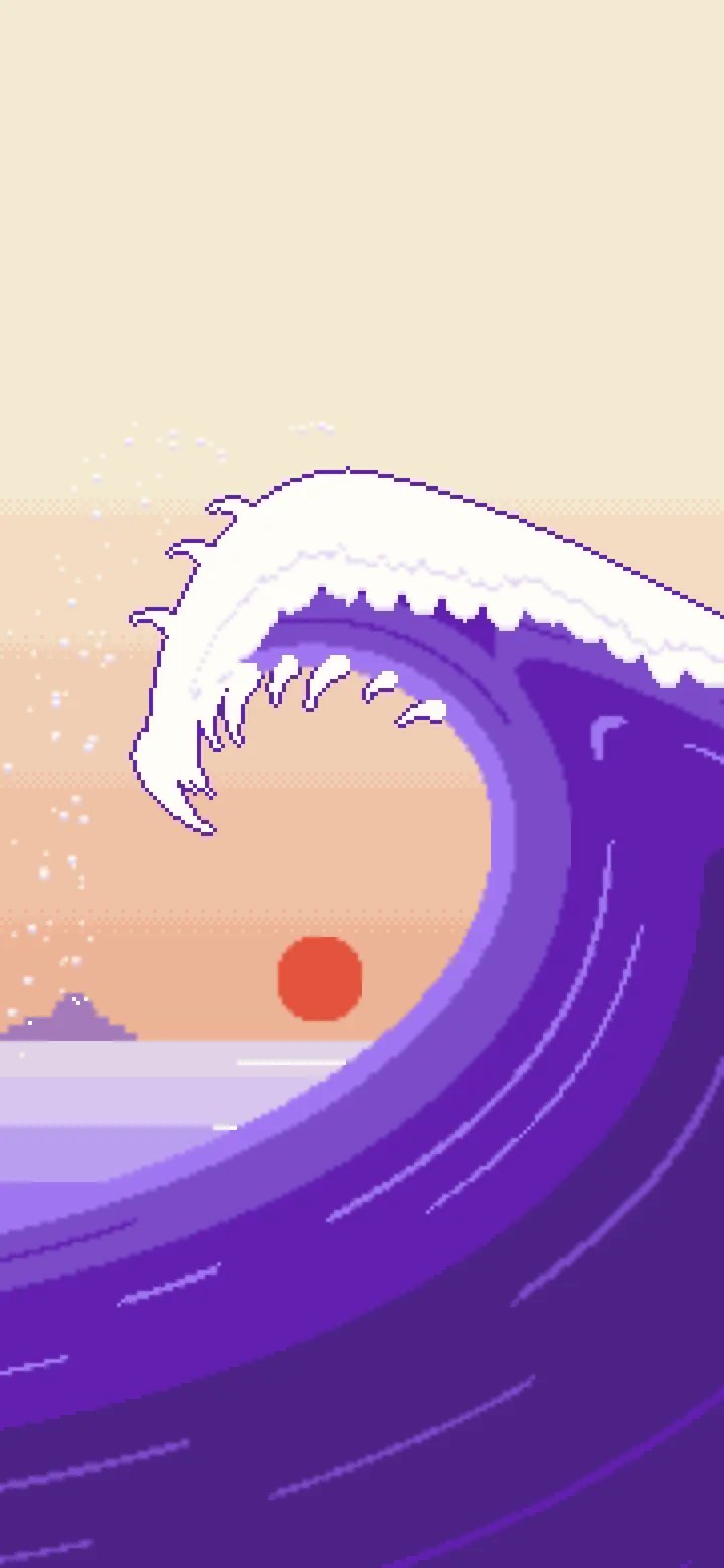 Purple Pixel Art Japanese Great Wave wallpaper for iPhone and Android