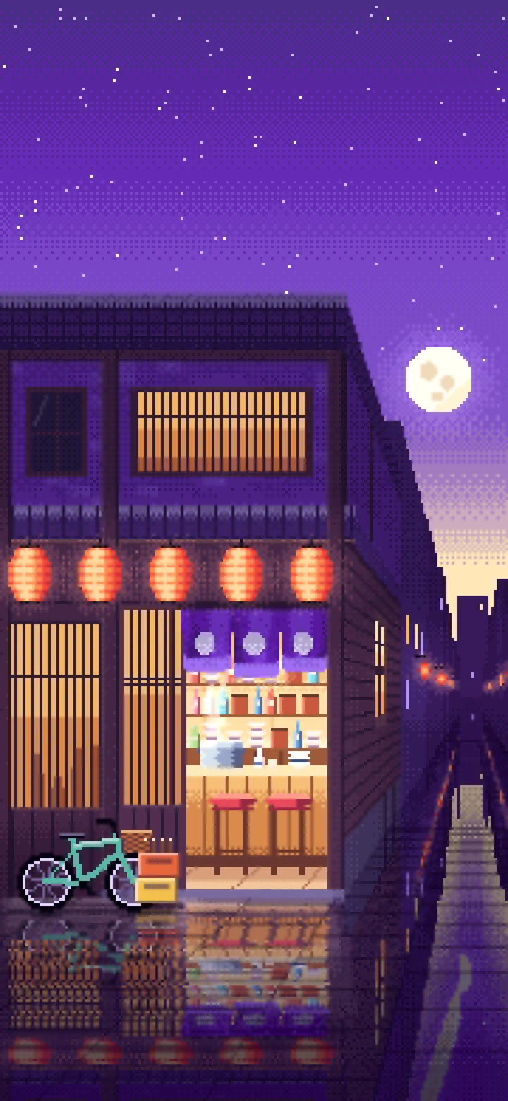 Purple Pixel Art Japanese Izakaya wallpaper for iPhone and Android