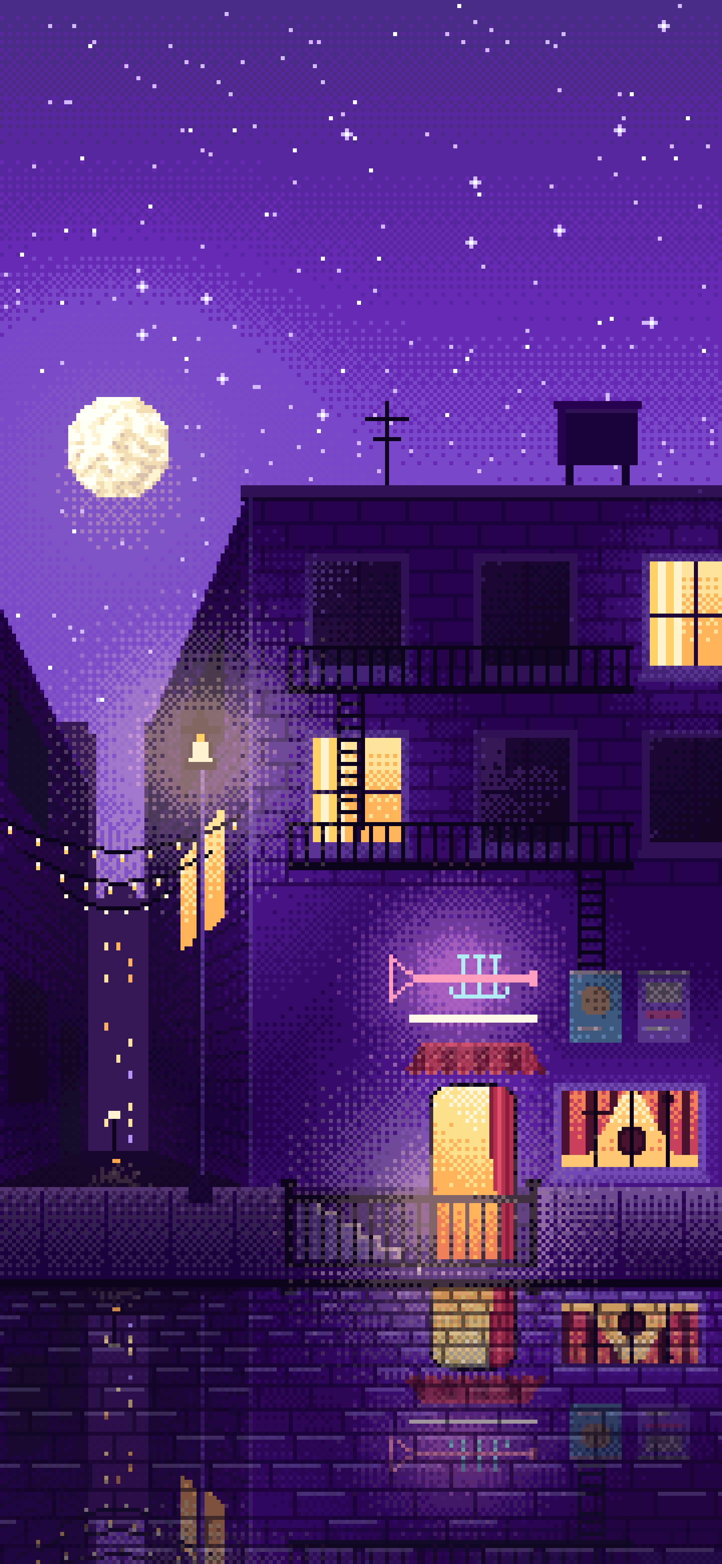 Purple Pixel Art Jazz Club at Night wallpaper for iPhone and Android