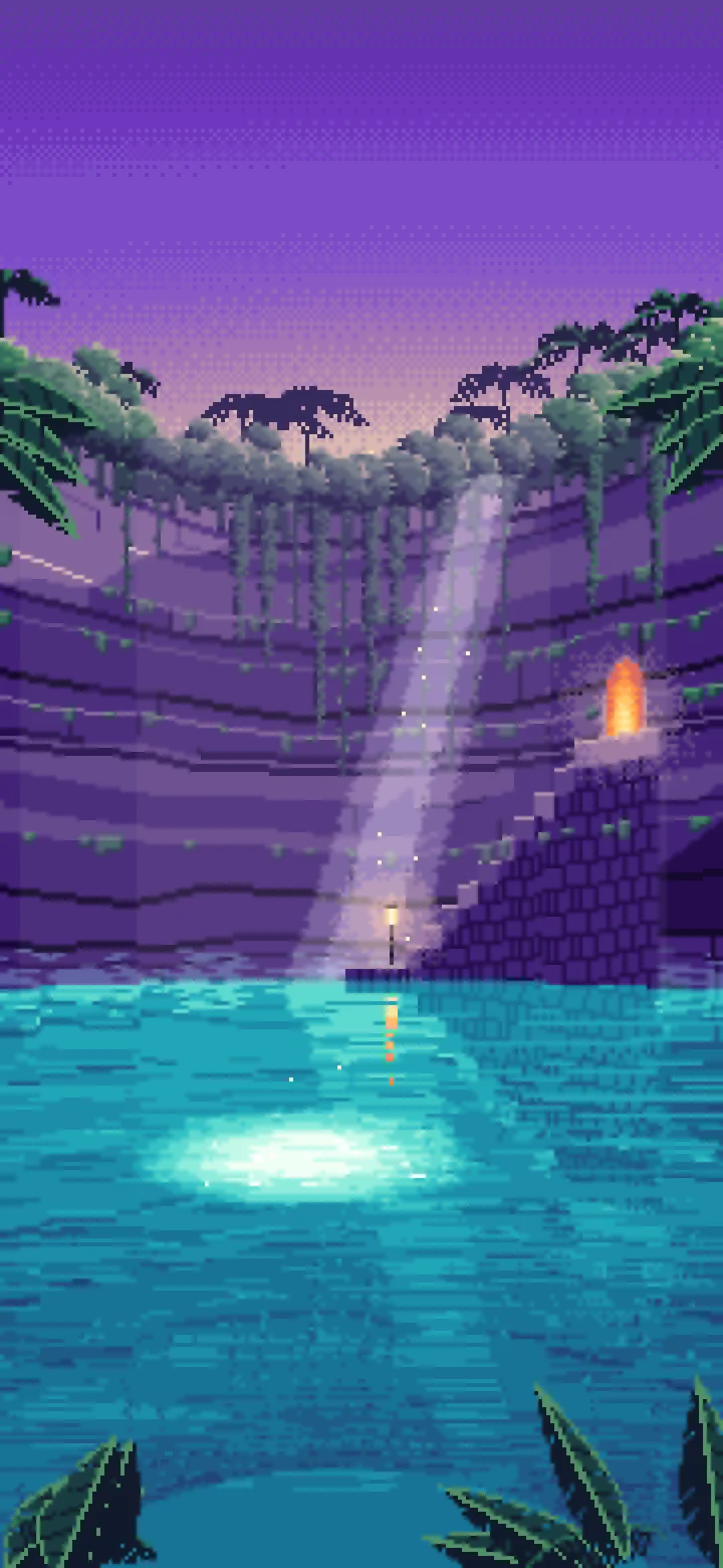 Purple Pixel Art Jungle Cenote wallpaper for iPhone and Android