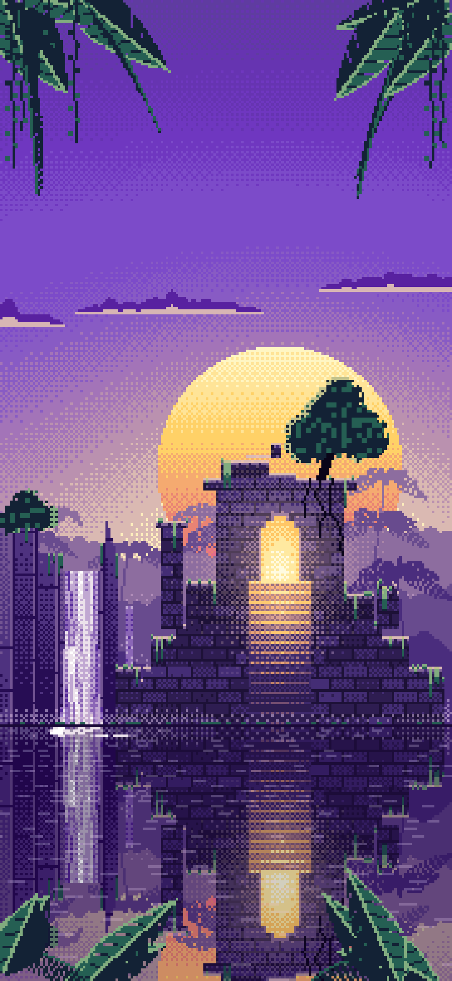 Purple Pixel Art Jungle Temple Ruins wallpaper for iPhone and Android
