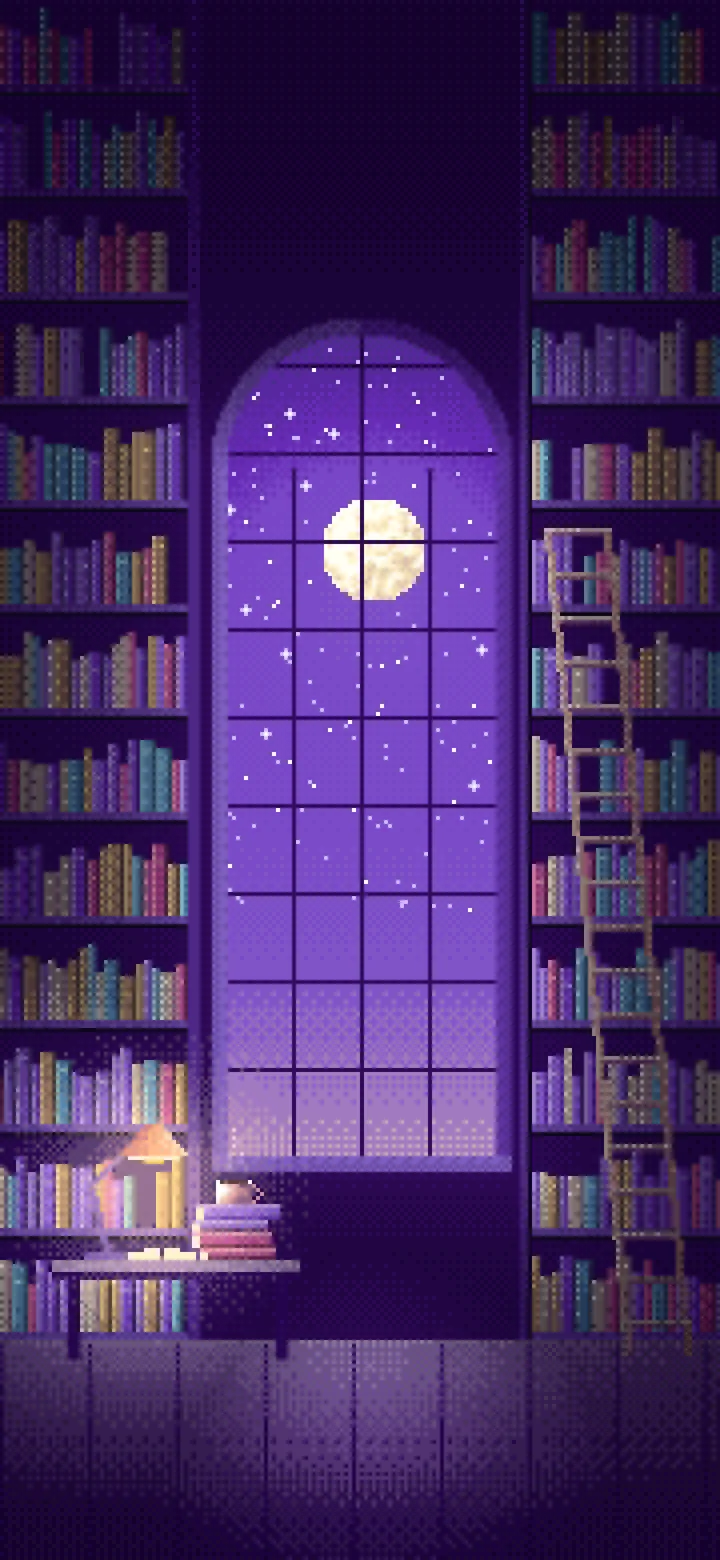 Purple Pixel Art Library wallpaper for iPhone and Android