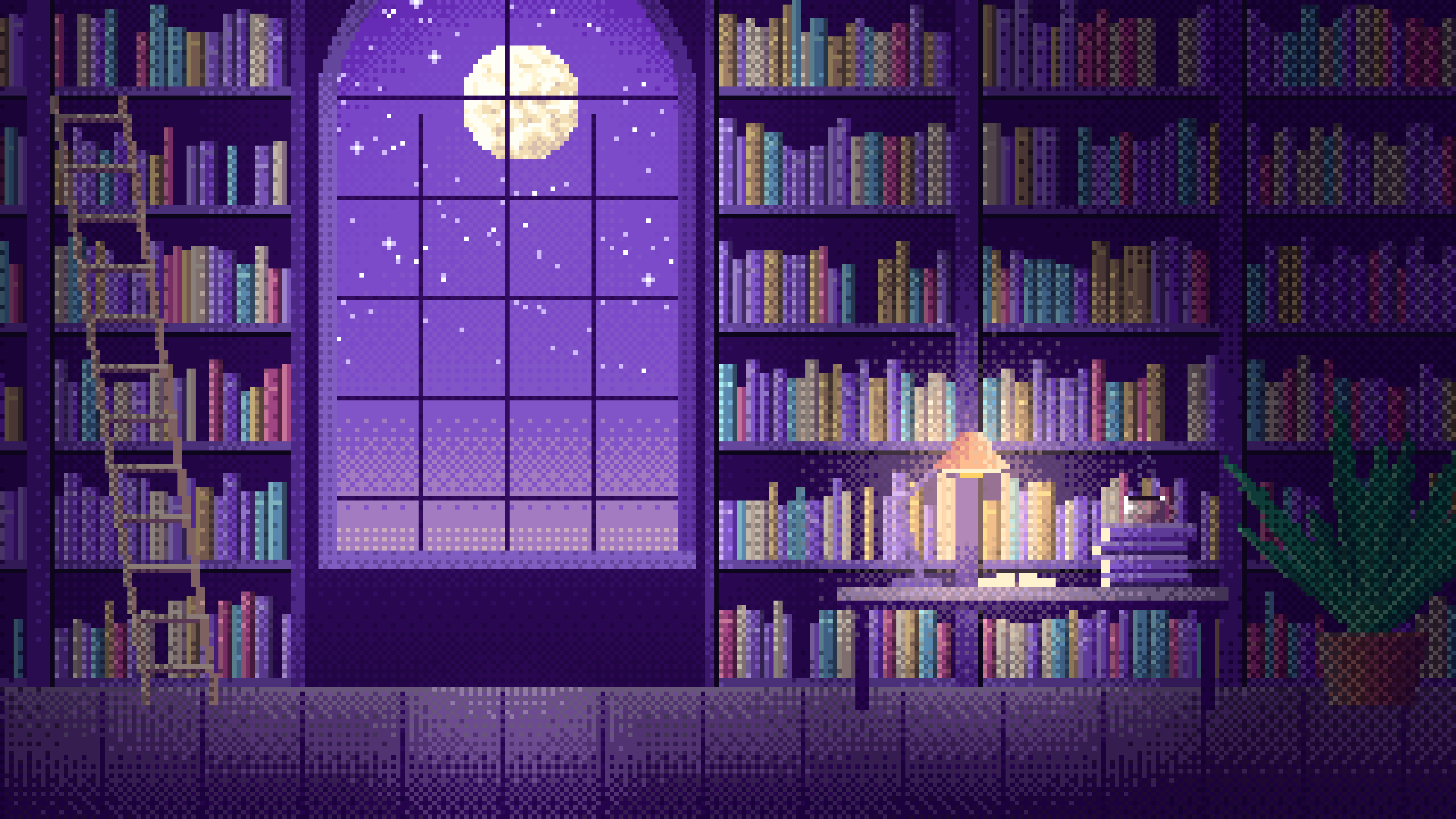 Purple Pixel Art Library desktop wallpaper in 4K