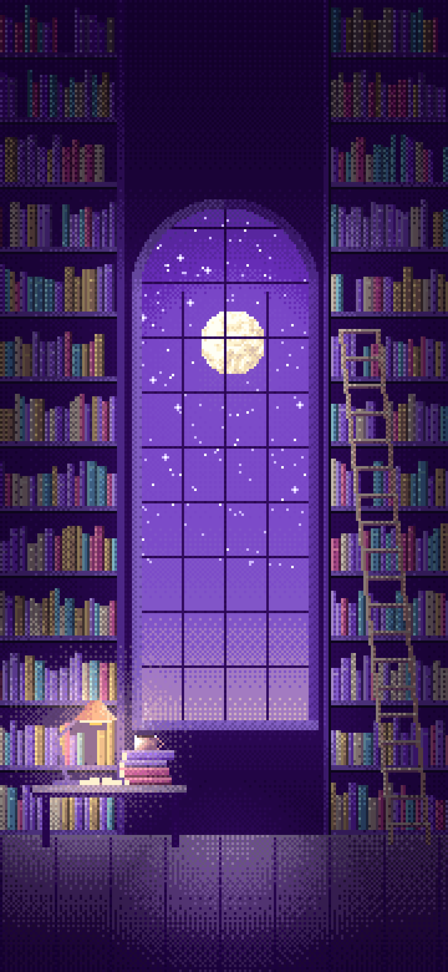 Purple Pixel Art Library wallpaper for iPhone and Android
