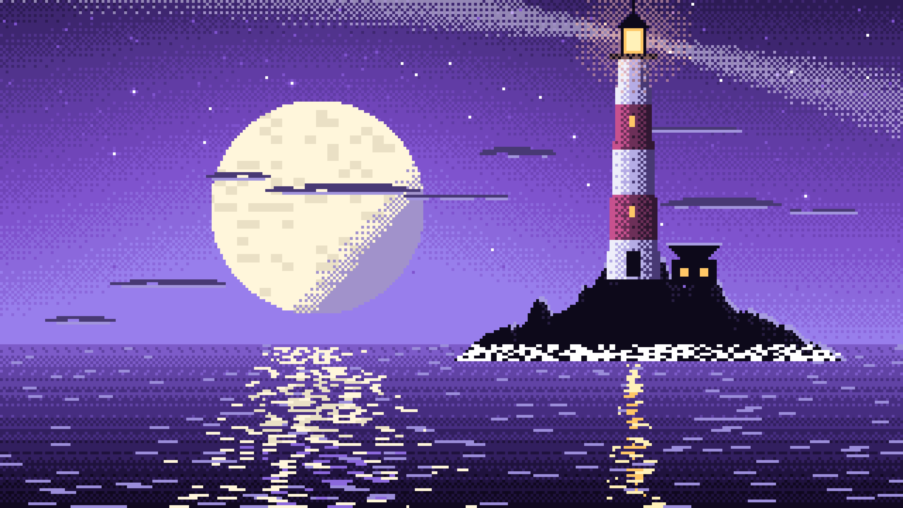 Purple Pixel Art Lighthouse desktop wallpaper in 4K