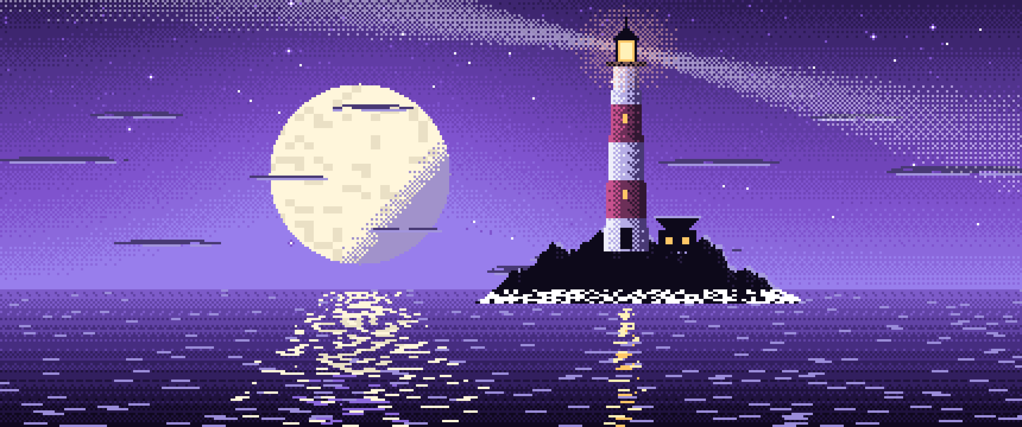 Purple Pixel Art Lighthouse ultrawide wallpaper, 3440 × 1440