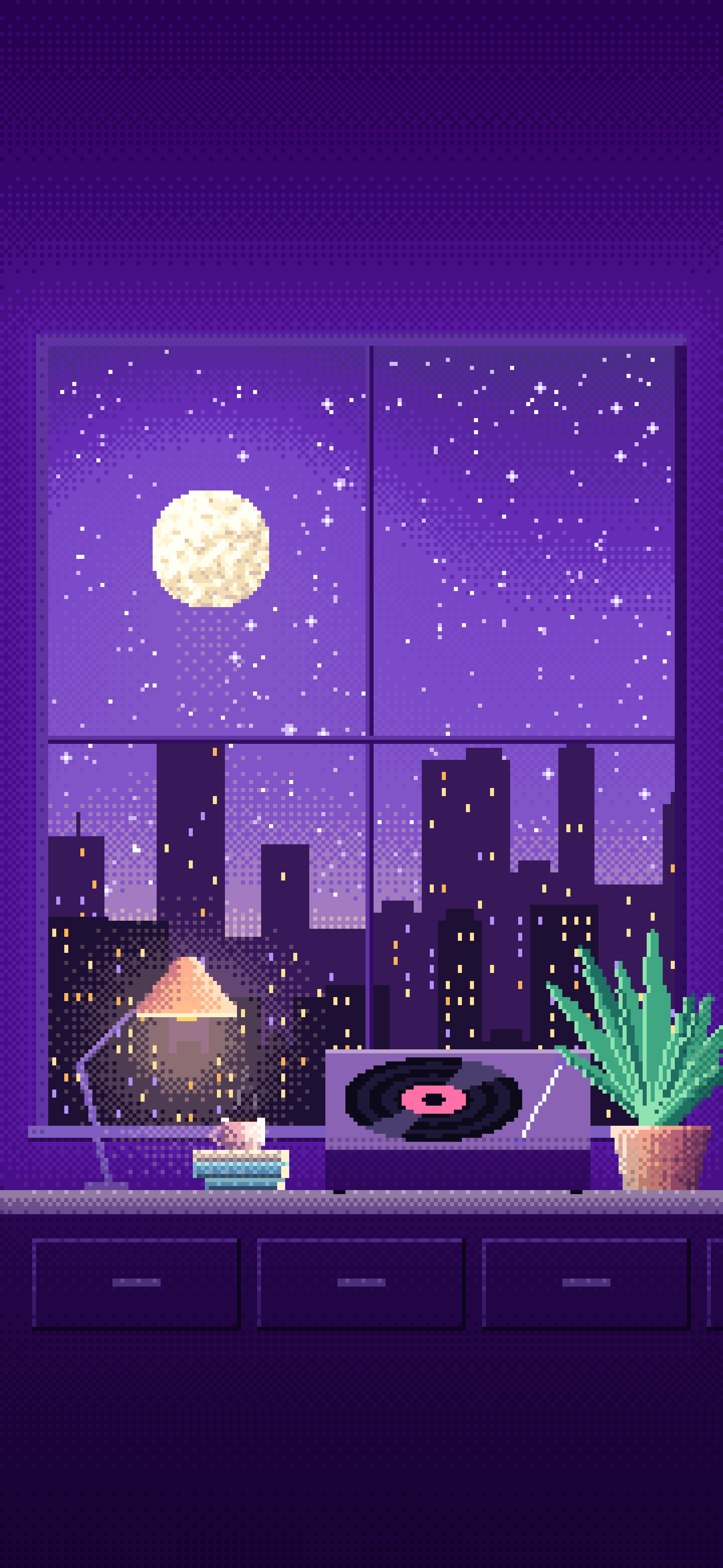Purple Pixel Art Lofi Room wallpaper for iPhone and Android