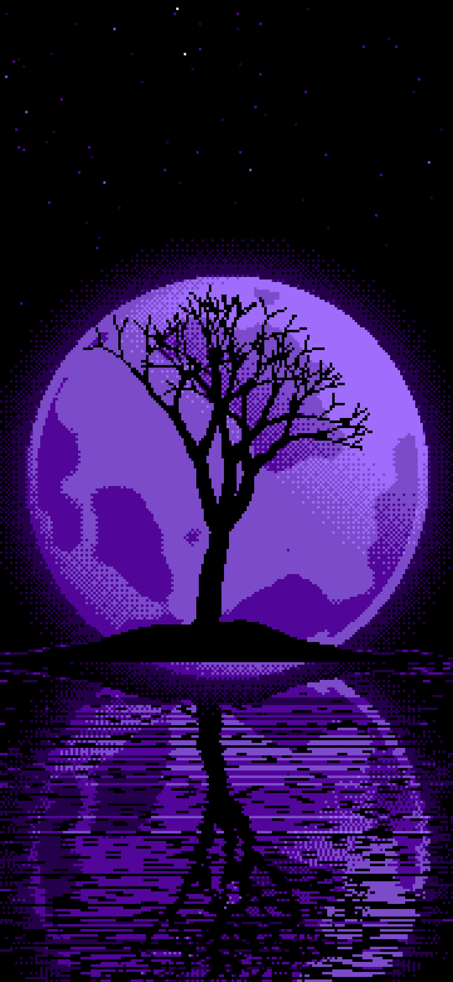 Purple Pixel Art Lone Tree and Full Moon wallpaper for iPhone and Android