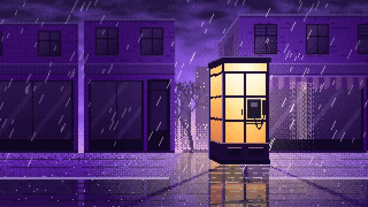 Purple Pixel Art Lonely Telephone Box at Night desktop wallpaper in 4K