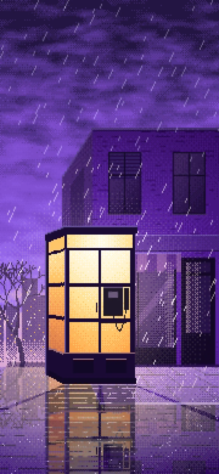 Purple Pixel Art Lonely Telephone Box at Night wallpaper for iPhone and Android