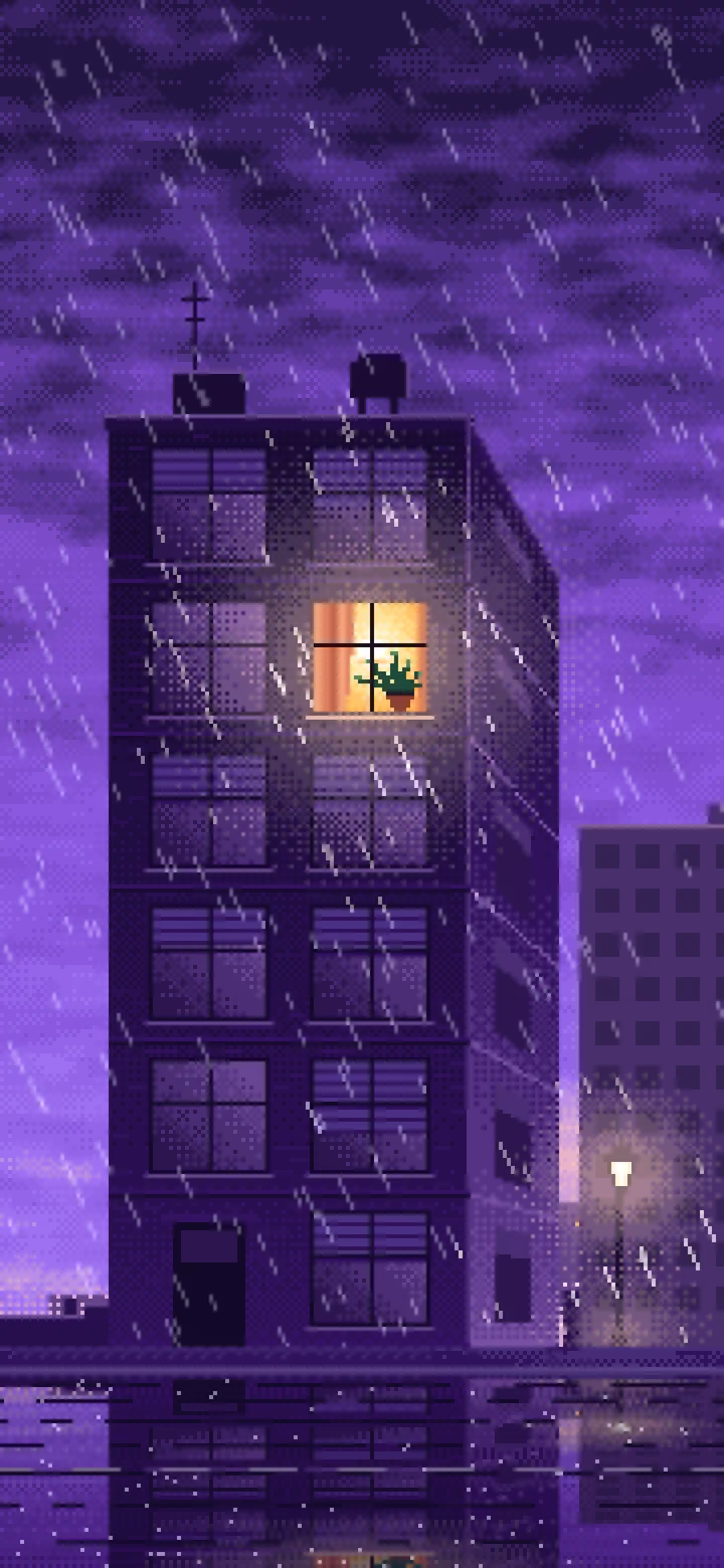 Purple Pixel Art Lonely Window in the Rain wallpaper for iPhone and Android