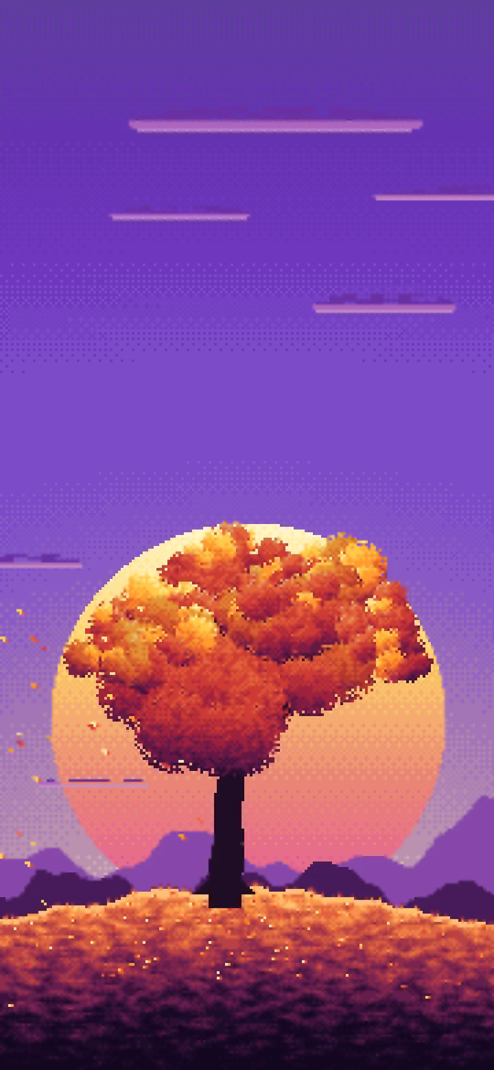 Purple Pixel Art Maple Tree at Sunset wallpaper for iPhone and Android