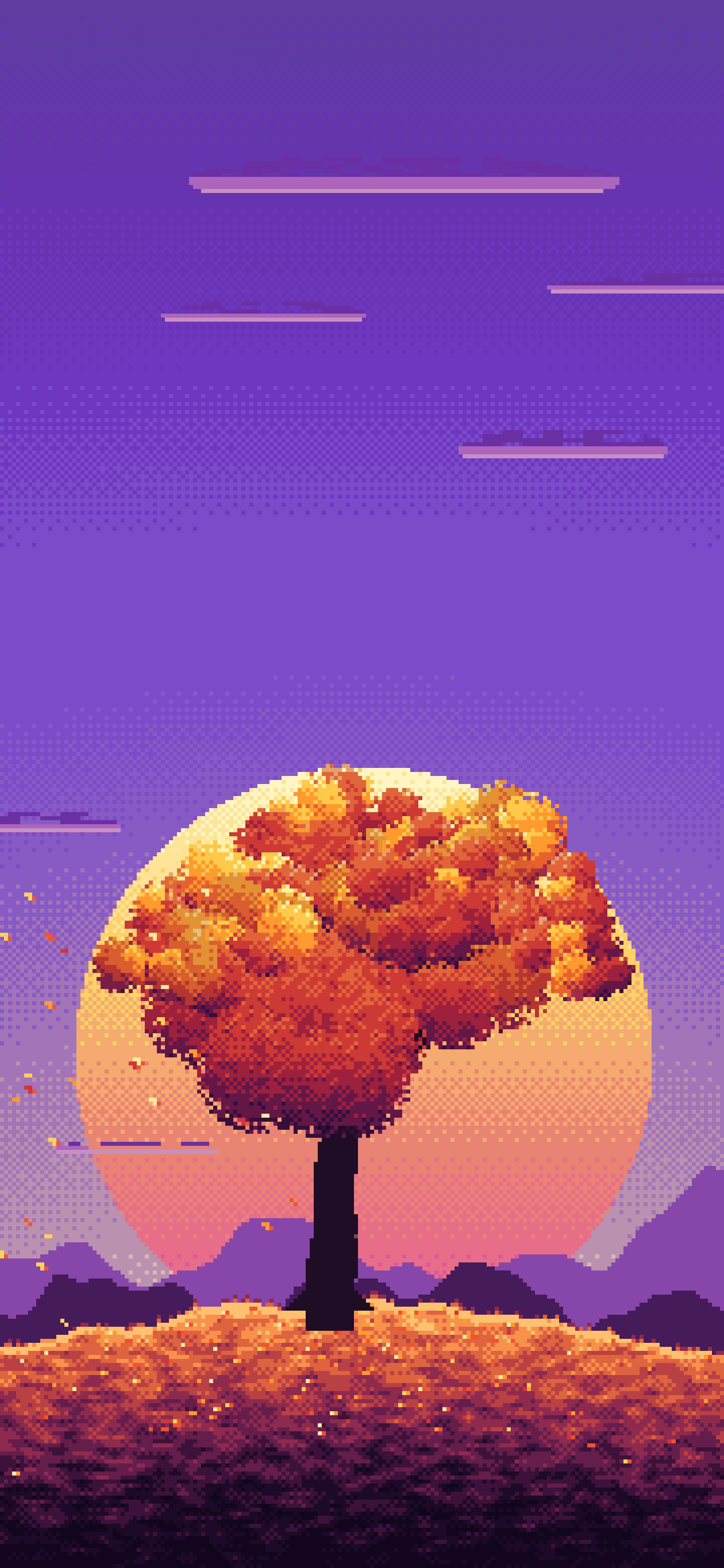 Purple Pixel Art Maple Tree at Sunset wallpaper for iPhone and Android