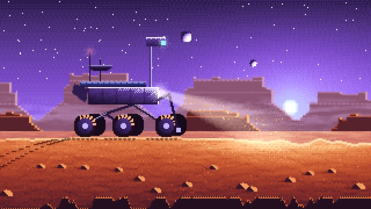 Purple Pixel Art Mars Rover at Dusk desktop wallpaper in 4K
