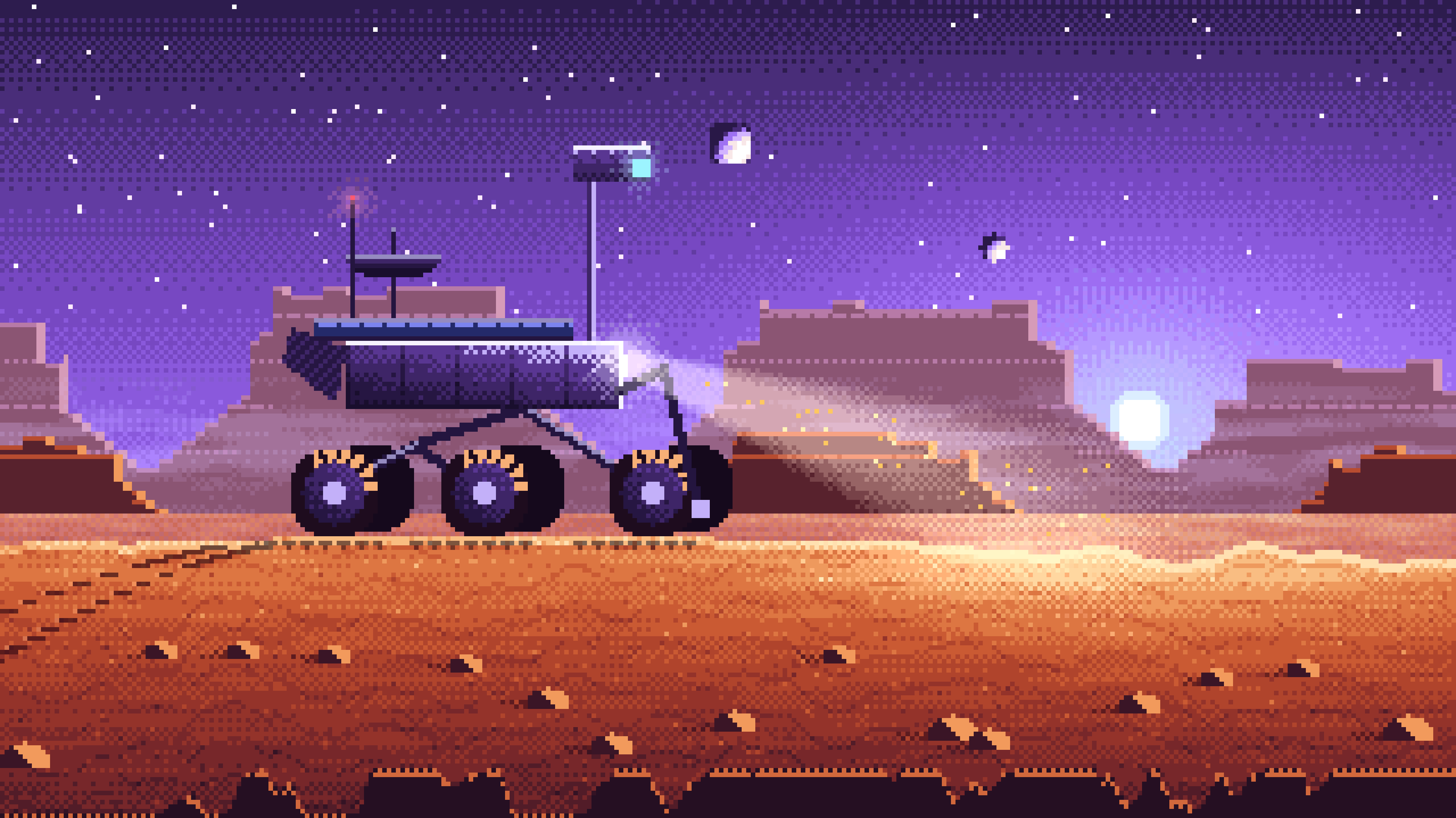 Purple Pixel Art Mars Rover at Dusk desktop wallpaper in 4K